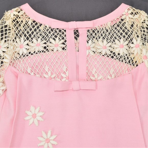 60s Maxi Fish Net Train Evening Gown Prom Dress Barbie Pink Handmade Vintage XS - Picture 9 of 16